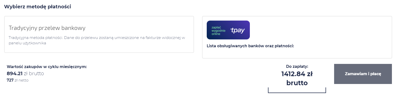 ekran wyboru płatności
